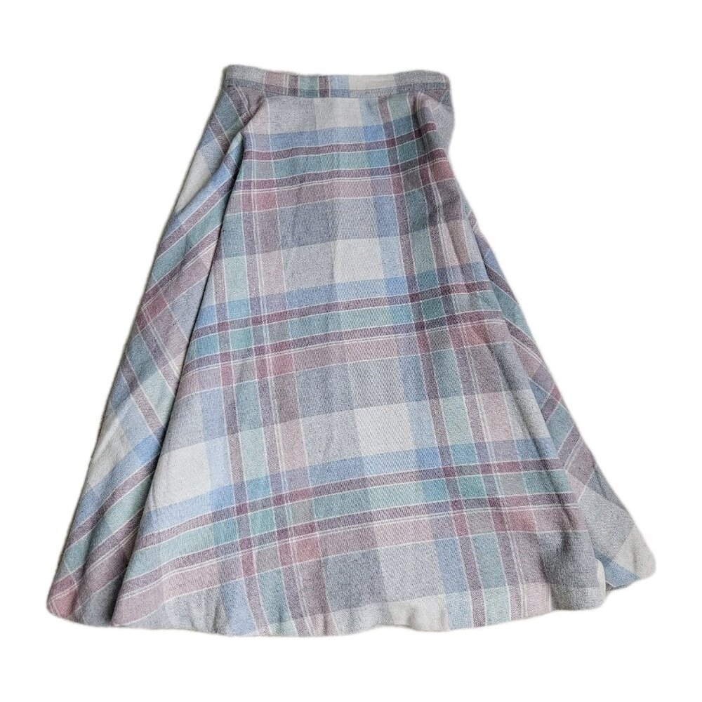 Vintage Womens JcPenny Wool A-line Skirt Pastel Plaid, Size 0